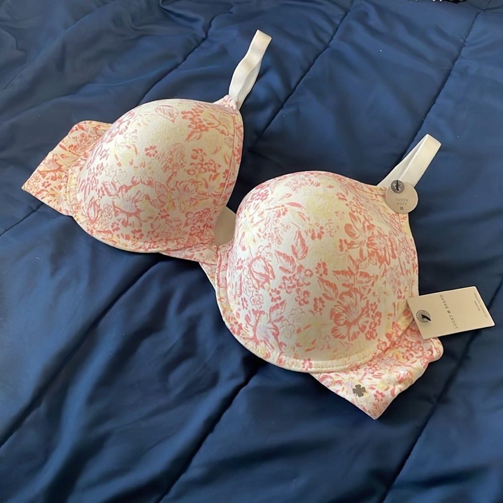 NWT LUCKY BRAND Pink Floral Print Full Coverage Underwire Bra. Size 42C